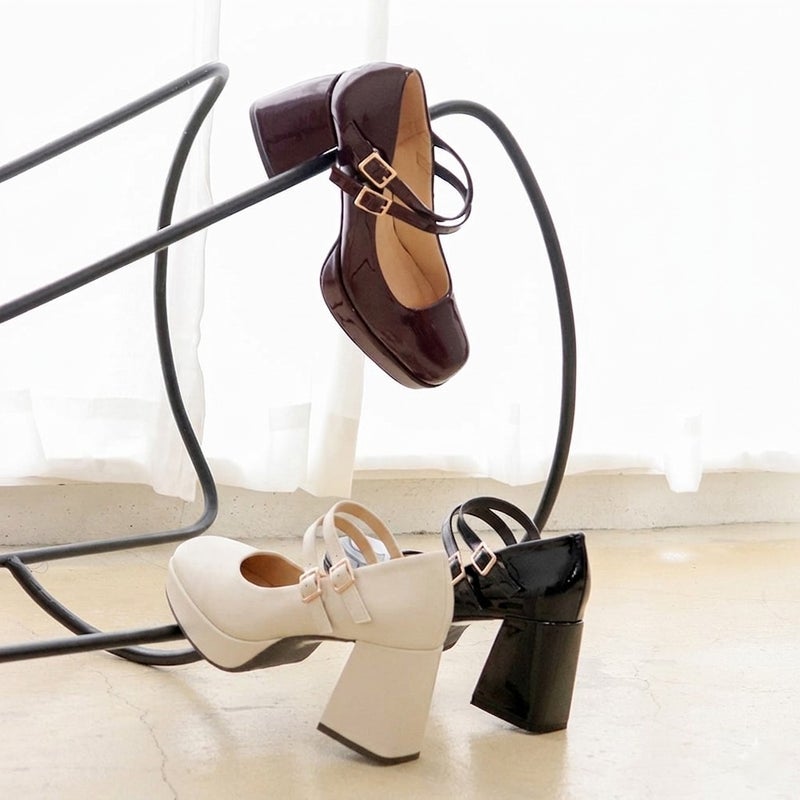 厚底ダブルストラップパンプス