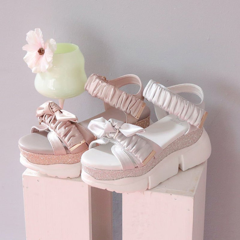 厚底ギャザーリボンサンダル