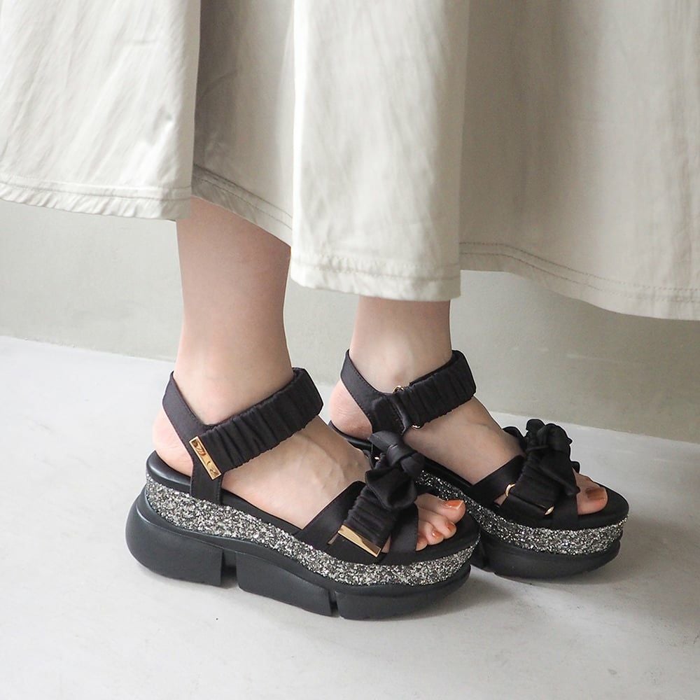 0803-089 サンダル23.5センチ 厚底ギャザーリボンサンダル（BY_8990005） | あしながおじさん