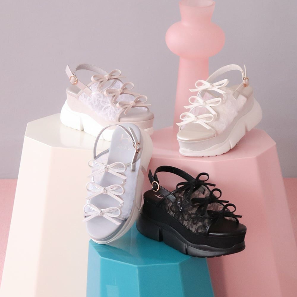 厚底グリッターリボンサンダル