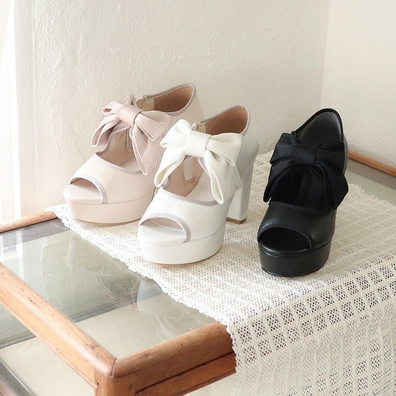 厚底オープントゥリボンシューティ