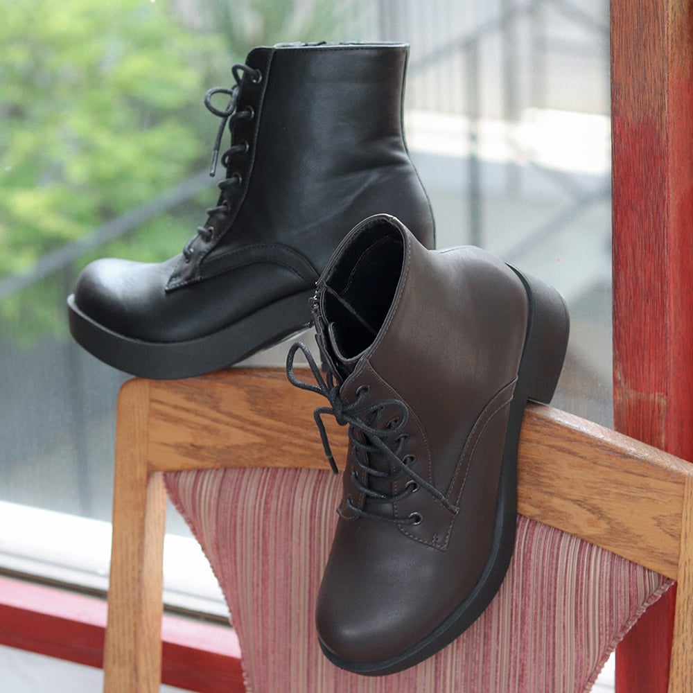 晴雨兼用│厚底レースアップブーツ